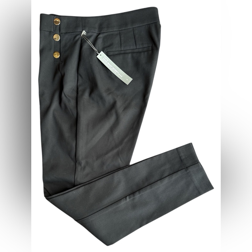 LOFT Women's High Waist Skinny black sailor dress pants with gold-tone buttons